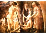 The death of Adam is shown in this fresco by the 15th century Italian artist Piero della Francesca (1416?-1492) Church of St Francis, Arezzo.